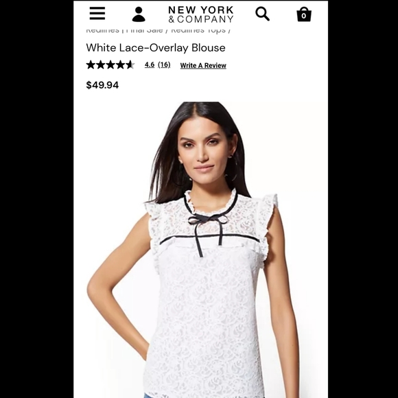 NWT New York & Co Soho White Lace Overlay Blouse - Picture 5 of 11